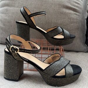 a new day Black Metallic Platform Block Heel Sandals